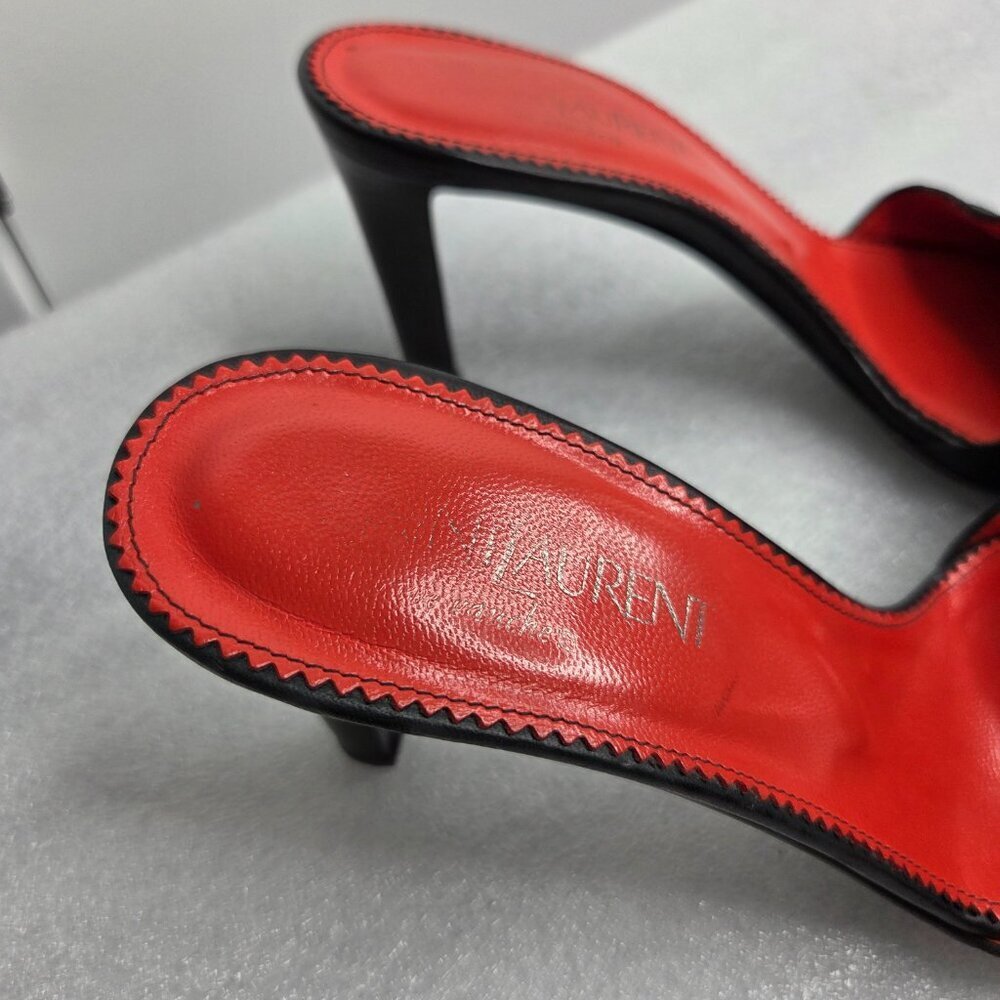 Women's YSL Rive Gauche Black Leather Buckle Mule Heels - Size 38 - VINTAGE - Picture 4 of 13